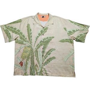Tommy Bahama Silk Hawaiian Shirt Mens 2XL Beige Floral Tropical Button Up EUC